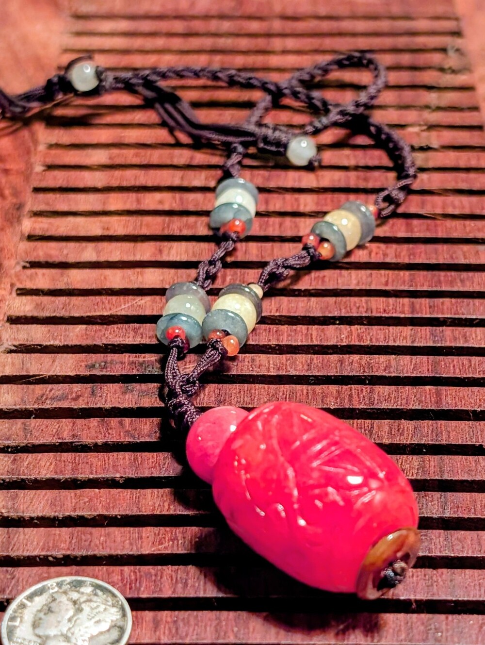 Vintage Carved Red Jade Pendant Necklace - Women Jewelry